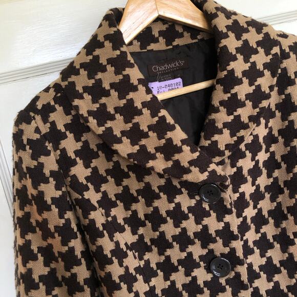 Vintage Chadwick's Collection Houndstooth Blazer Coat 10 (M) 90s Classic Preppy - Picture 4 of 12